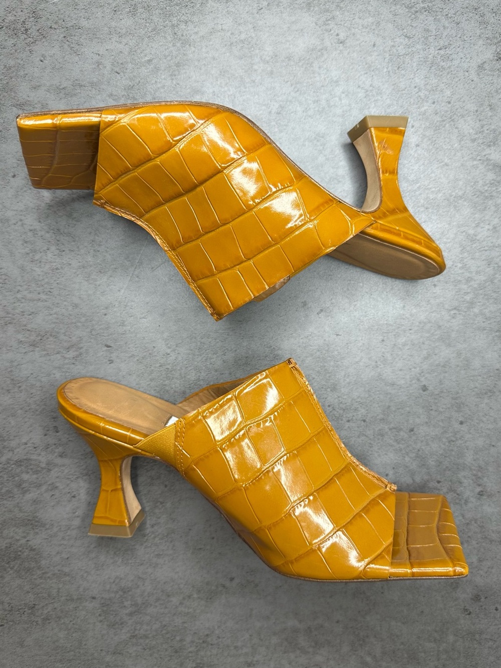 Miista London Mustard Croc-Embossed Leather Mule Heels - Picture 2 of 6